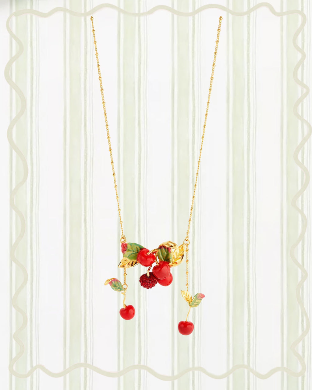 CHERRIES AND LEAVES STATEMENT NECKLACE