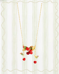 CHERRIES AND LEAVES STATEMENT NECKLACE