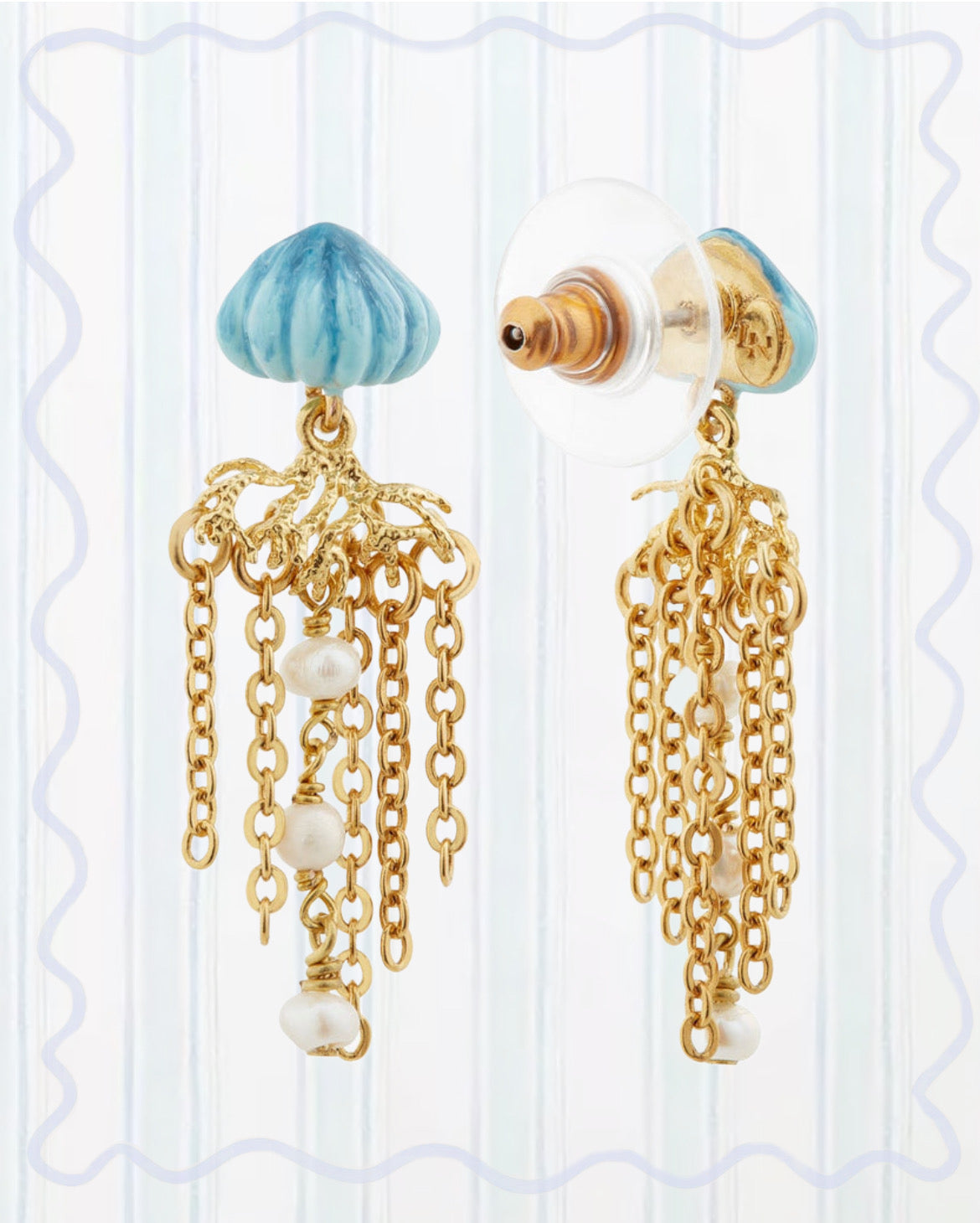 BLUE AND GOLDEN JELLYFISH DANGLING EARRINGS