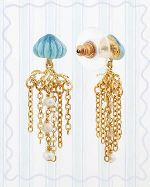 BLUE AND GOLDEN JELLYFISH DANGLING EARRINGS