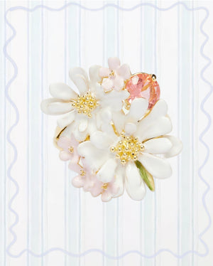 FLOWER BOUQUET AND ROUND STONE COCKTAIL RING