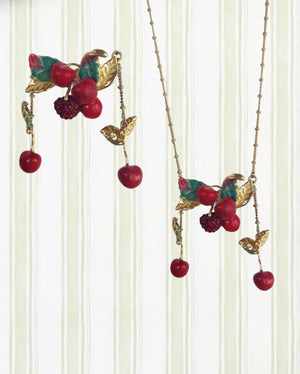 CHERRIES AND LEAVES STATEMENT NECKLACE