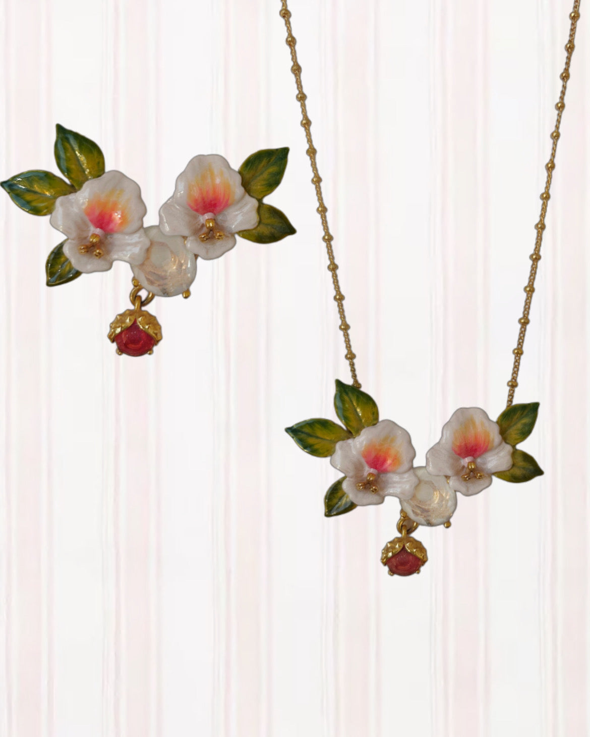 CHESTNUT AND SWEET CHESTNUT TREE FLOWER COLLAR NECKLACE-WHITE PETALS