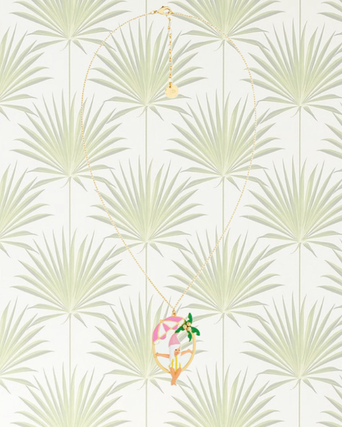 GNOME, BEACH UMBRELLA AND PALM TREE PENDANT NECKLACE