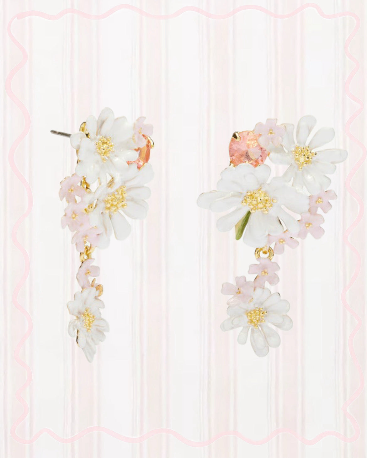 VERBENA FLOWER AND ROUND STONE DANGLING EARRINGS