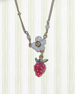 SMALL STRAWBERRY AND WHITE FLOWER NECKLACE