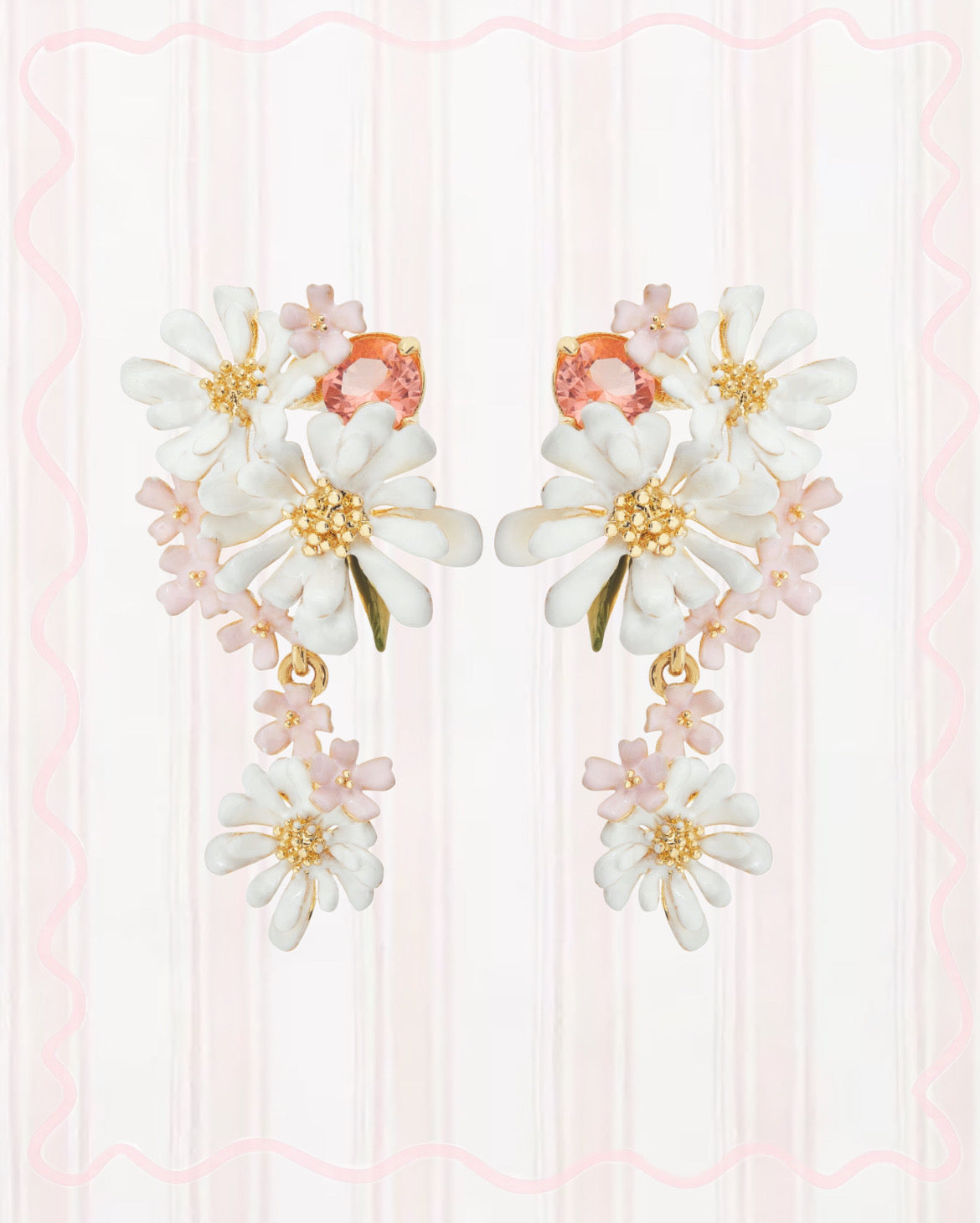 VERBENA FLOWER AND ROUND STONE DANGLING EARRINGS