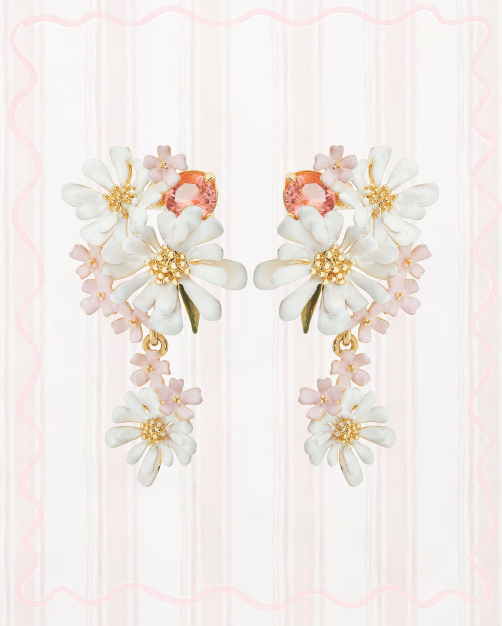 VERBENA FLOWER AND ROUND STONE DANGLING EARRINGS