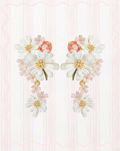 VERBENA FLOWER AND ROUND STONE DANGLING EARRINGS