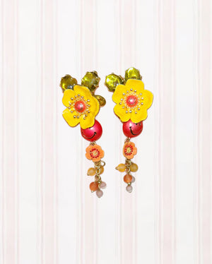 PINK SMILEY AND FLOWERS DANGLING EARRINGS