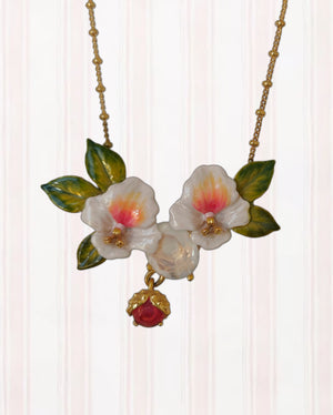 CHESTNUT AND SWEET CHESTNUT TREE FLOWER COLLAR NECKLACE-WHITE PETALS
