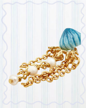 BLUE AND GOLDEN JELLYFISH DANGLING EARRINGS