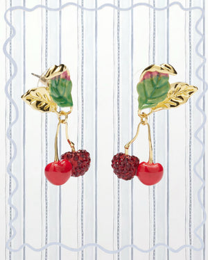 RHINESTONE COVERED CHERRY EARRINGS