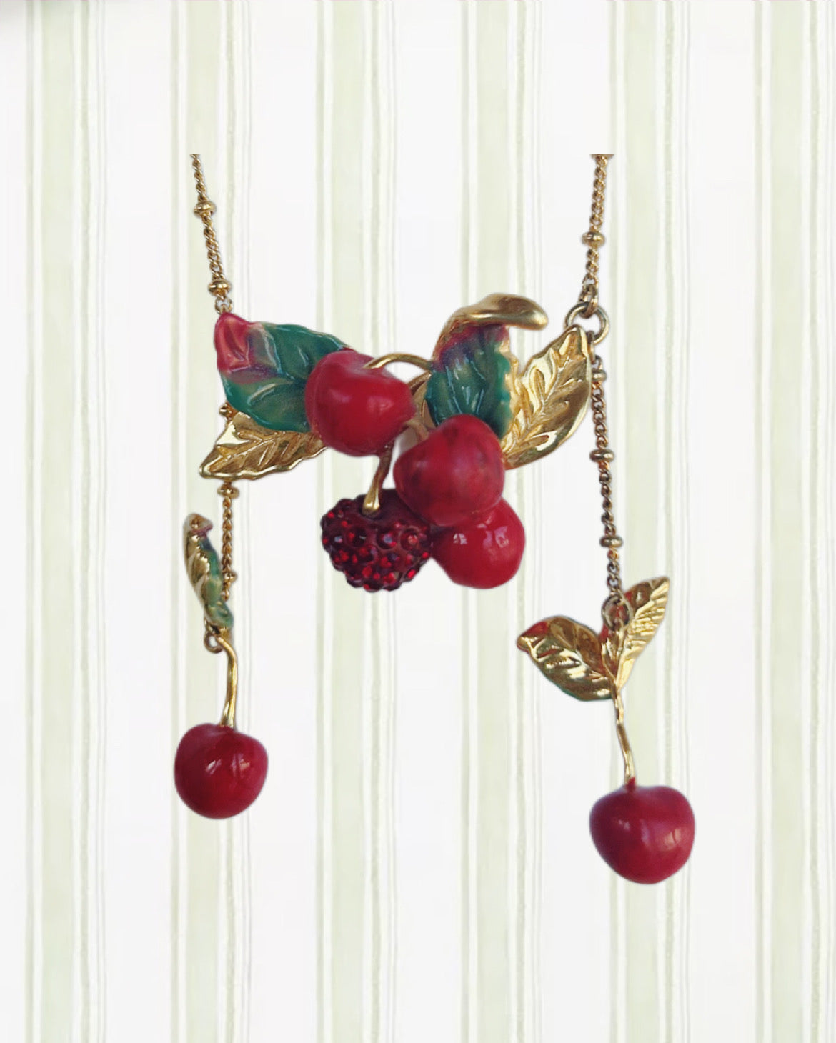CHERRIES AND LEAVES STATEMENT NECKLACE