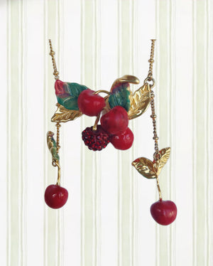 CHERRIES AND LEAVES STATEMENT NECKLACE