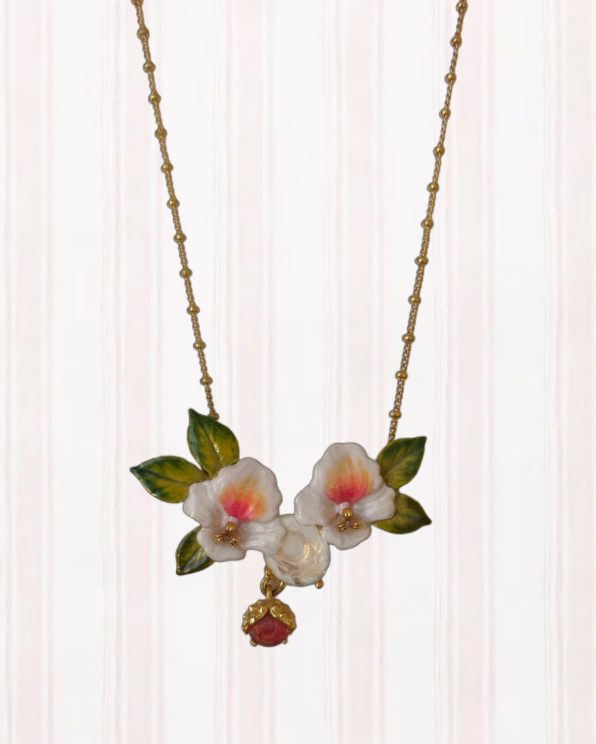 CHESTNUT AND SWEET CHESTNUT TREE FLOWER COLLAR NECKLACE-WHITE PETALS
