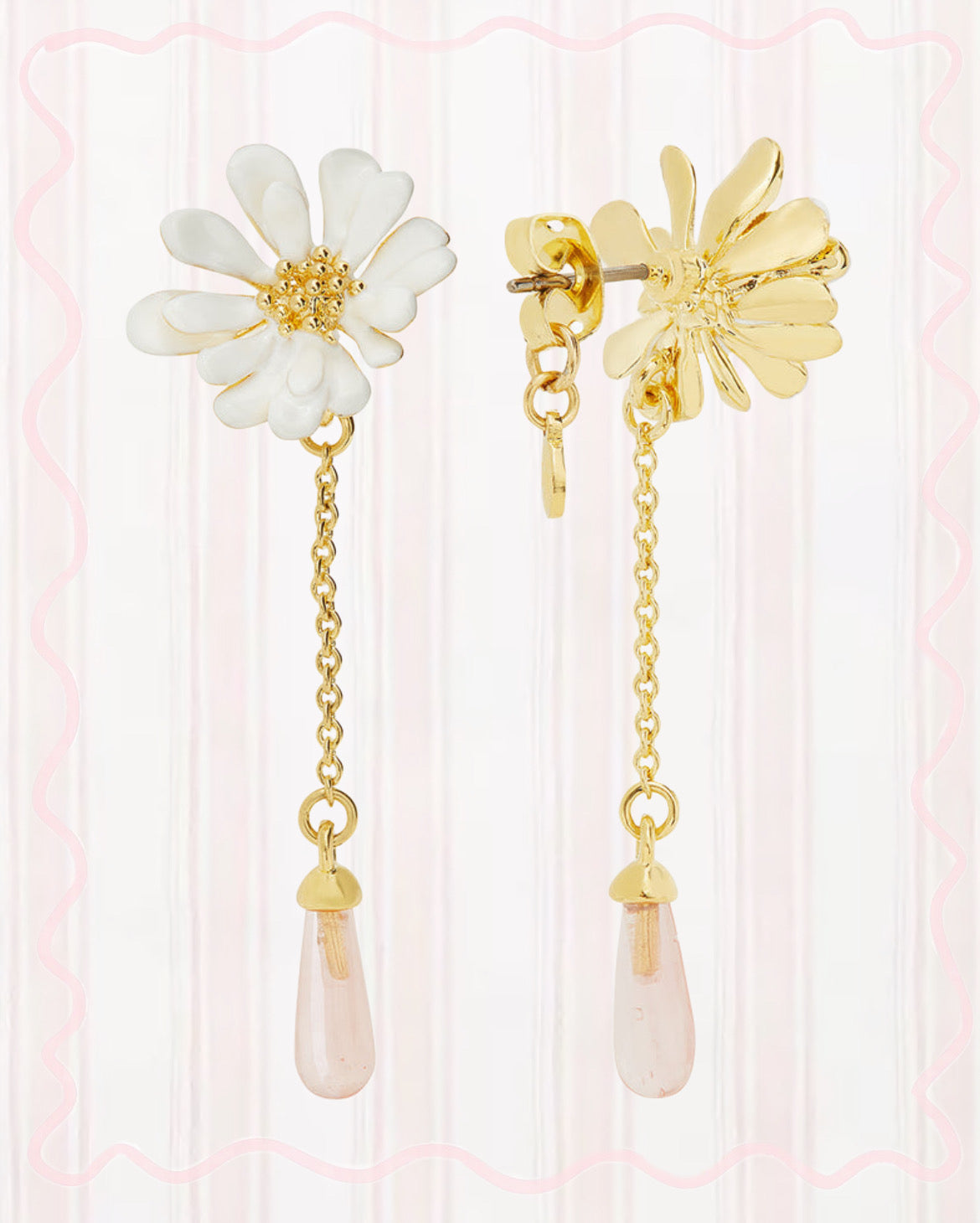 WHITE FLOWER AND PINK PEARL EARRINGS