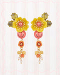 PINK SMILEY AND FLOWERS DANGLING EARRINGS