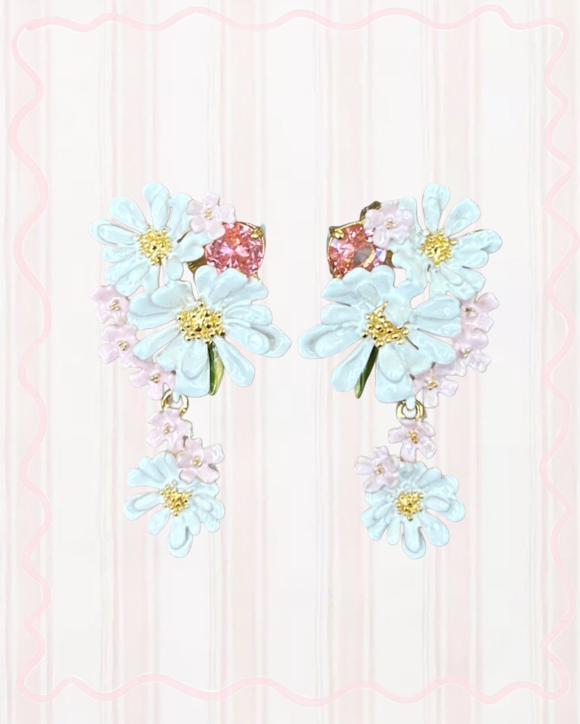 VERBENA FLOWER AND ROUND STONE DANGLING EARRINGS
