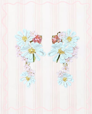 VERBENA FLOWER AND ROUND STONE DANGLING EARRINGS