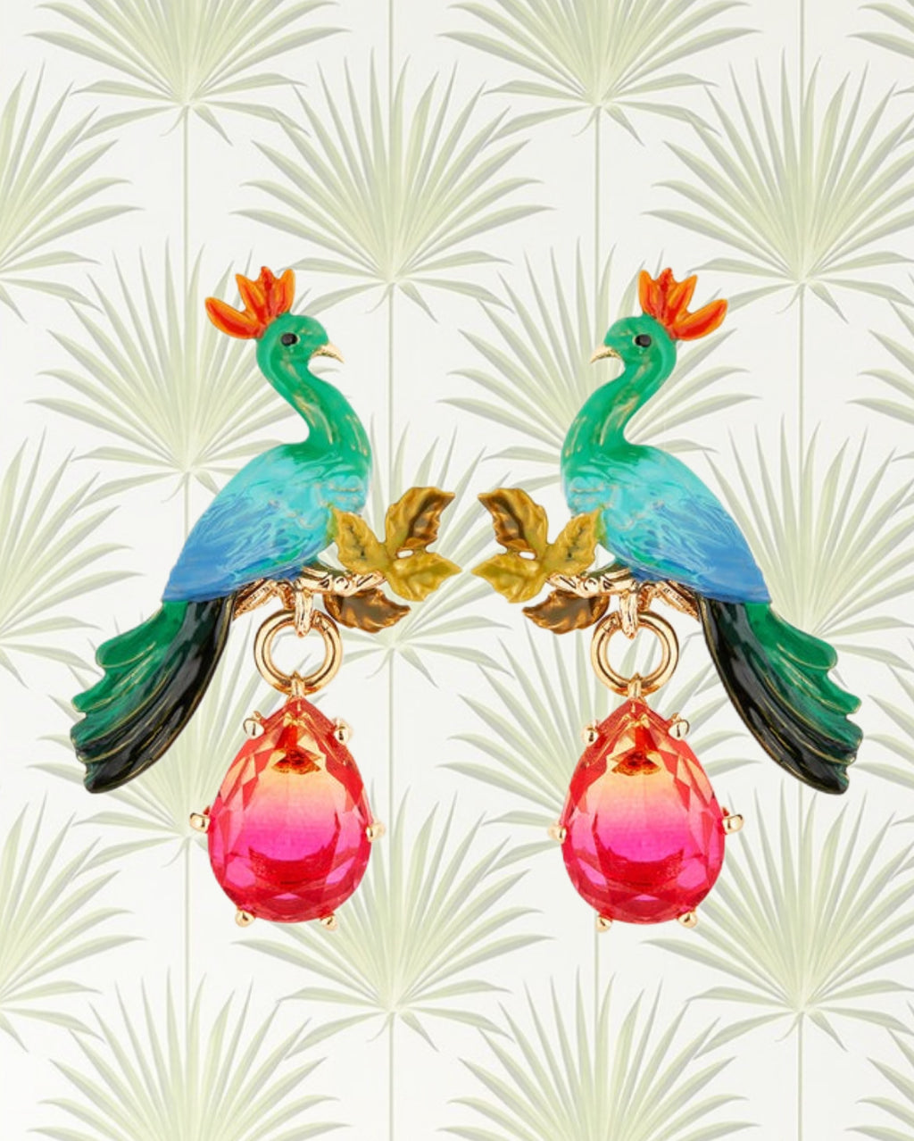PEACOCK AND FACETED GLASS PEAR EARRINGS