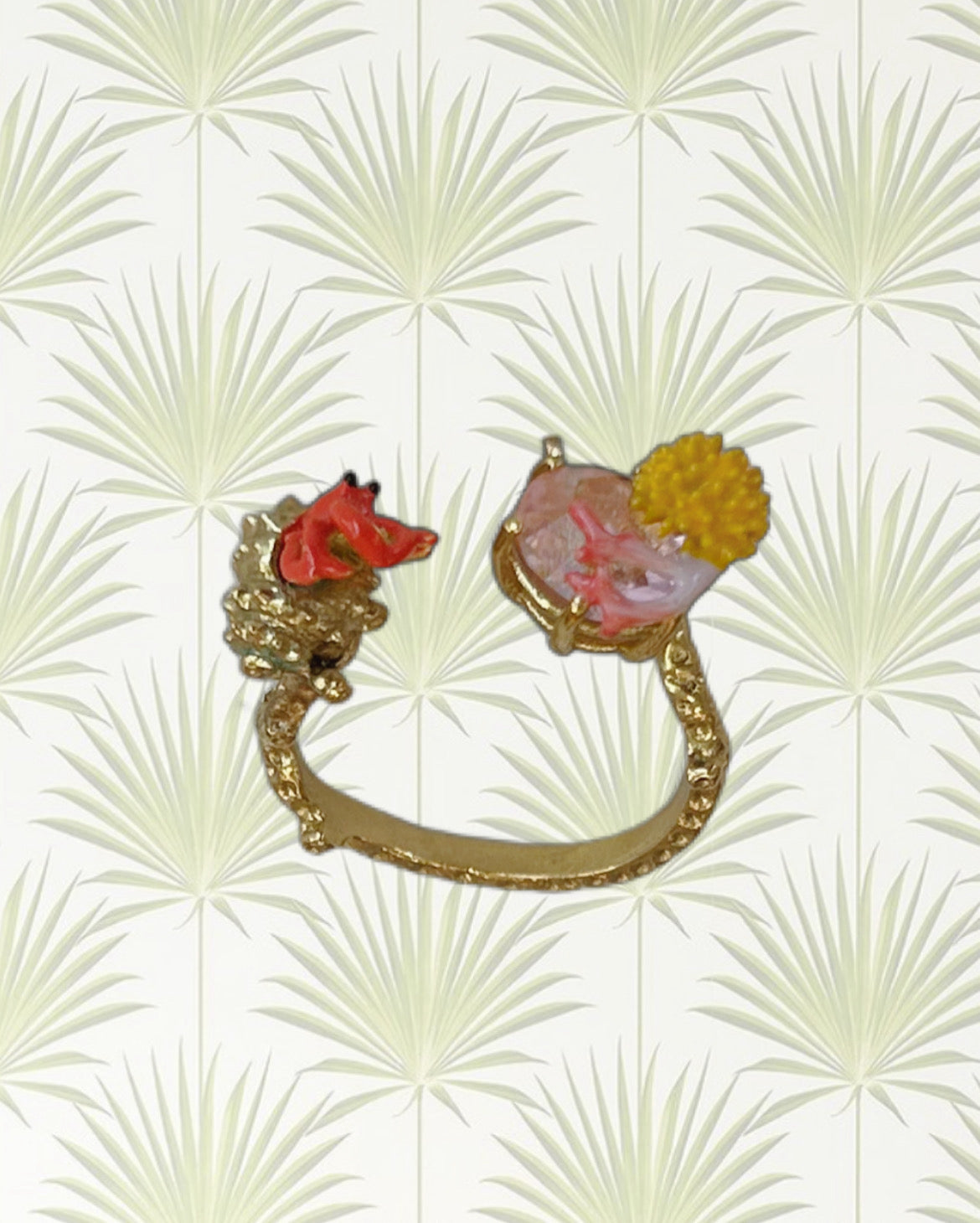 ADJUSTABLE HERMIT CRAB AND LIGHT PINK CUT CRYSTAL STONE YOU AND ME RING