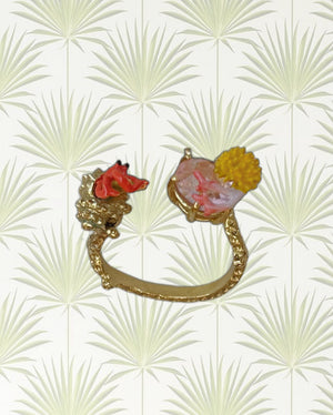 ADJUSTABLE HERMIT CRAB AND LIGHT PINK CUT CRYSTAL STONE YOU AND ME RING