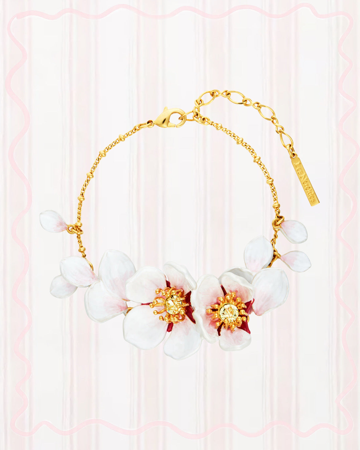 JAPANESE WHITE CHERRY BLOSSOM AND PETALS THIN BRACELET