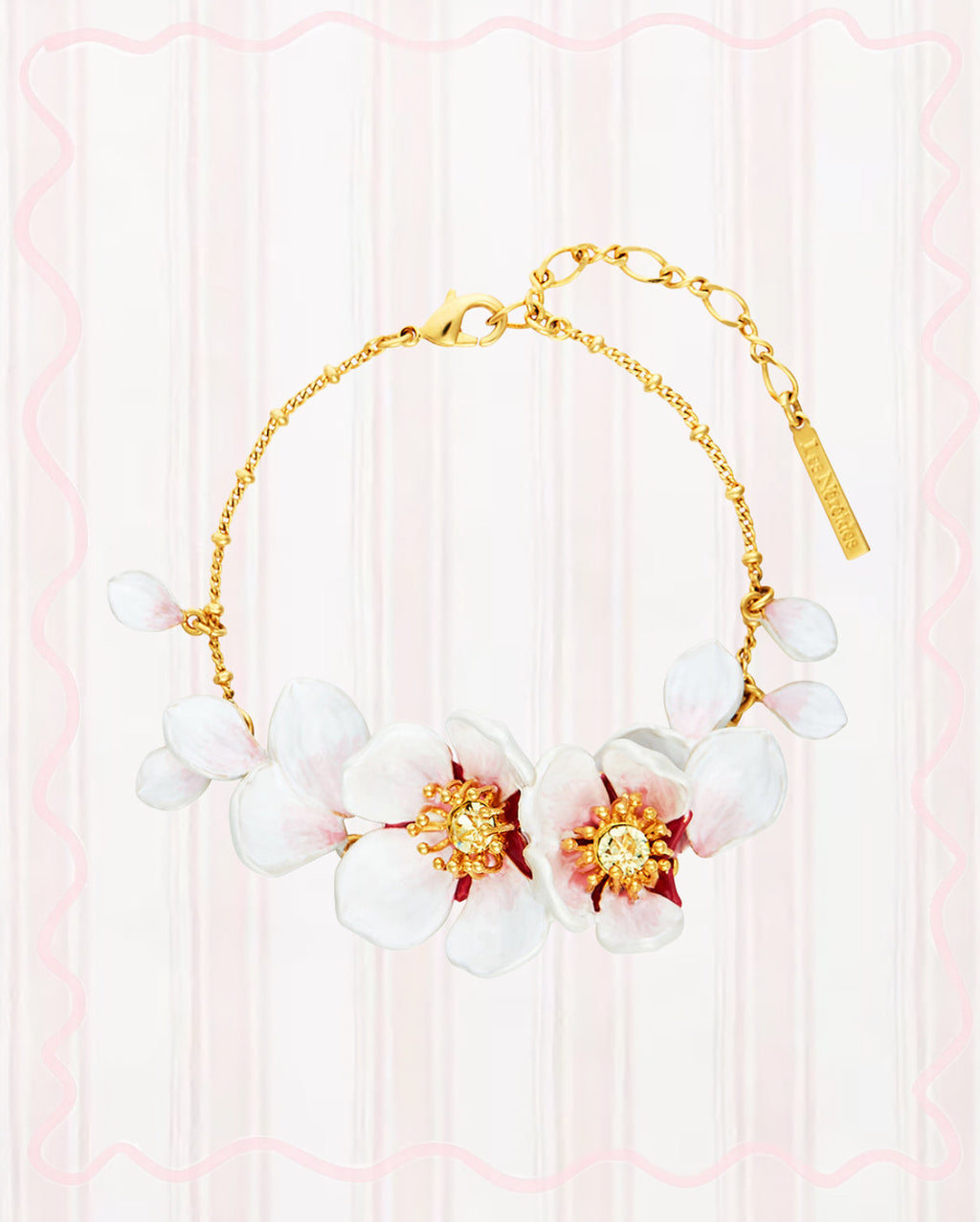 JAPANESE WHITE CHERRY BLOSSOM AND PETALS THIN BRACELET