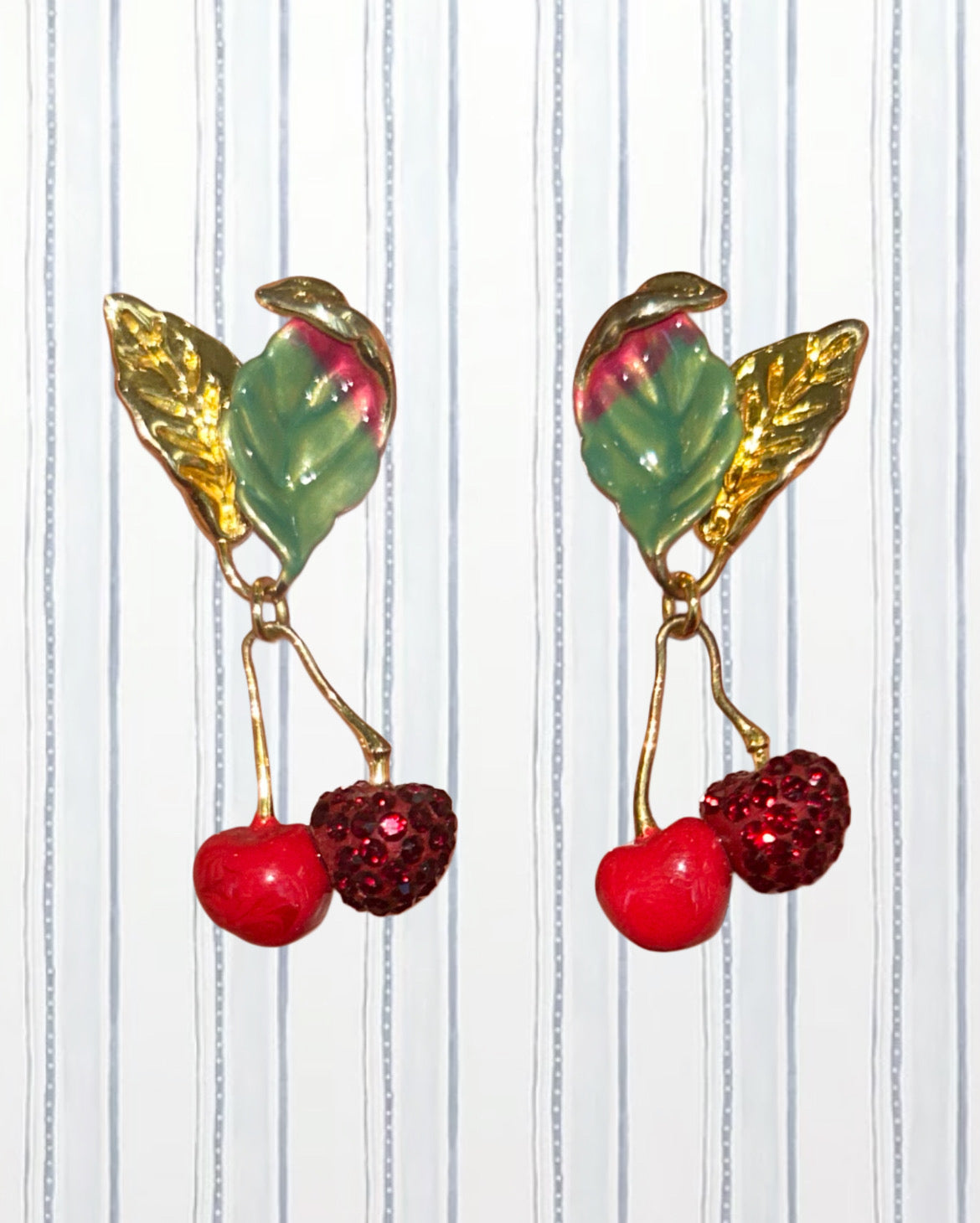 RHINESTONE COVERED CHERRY EARRINGS