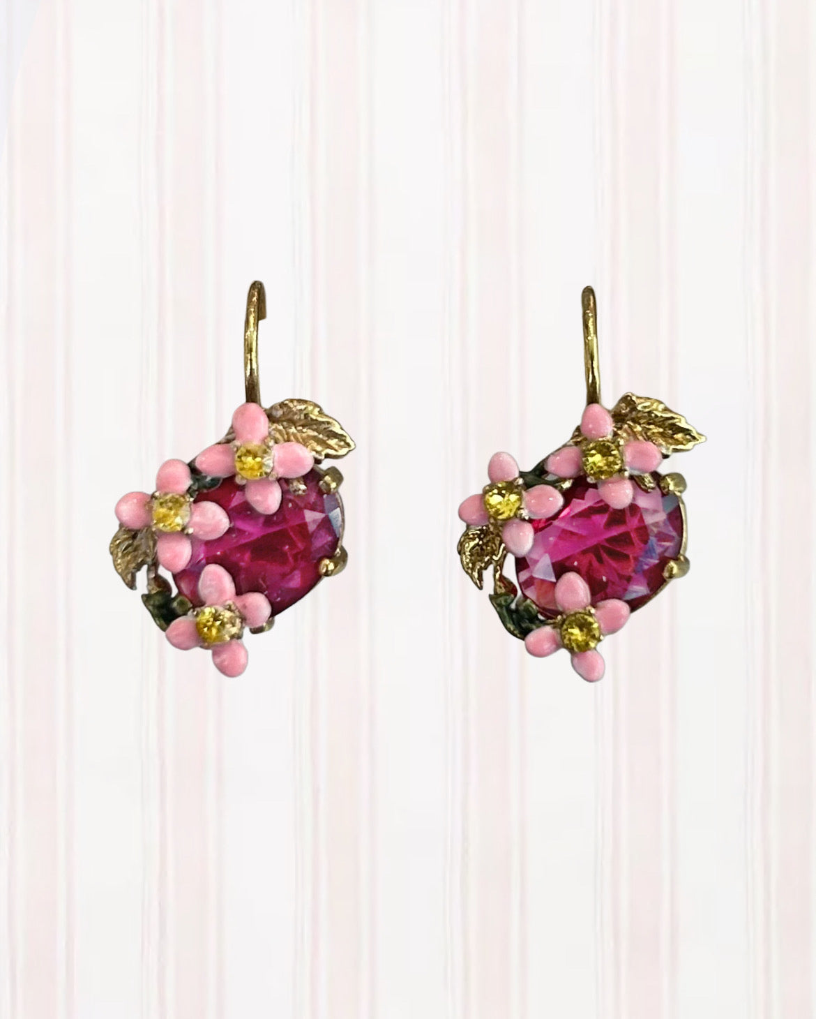 FACETED PEARL AND PINK MONTANA CLEMATIS FLOWER EARRINGS