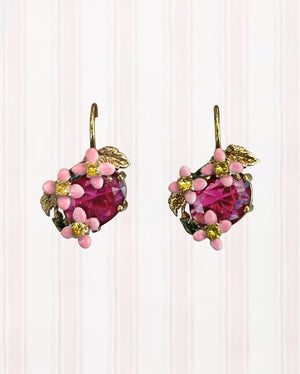 FACETED PEARL AND PINK MONTANA CLEMATIS FLOWER EARRINGS