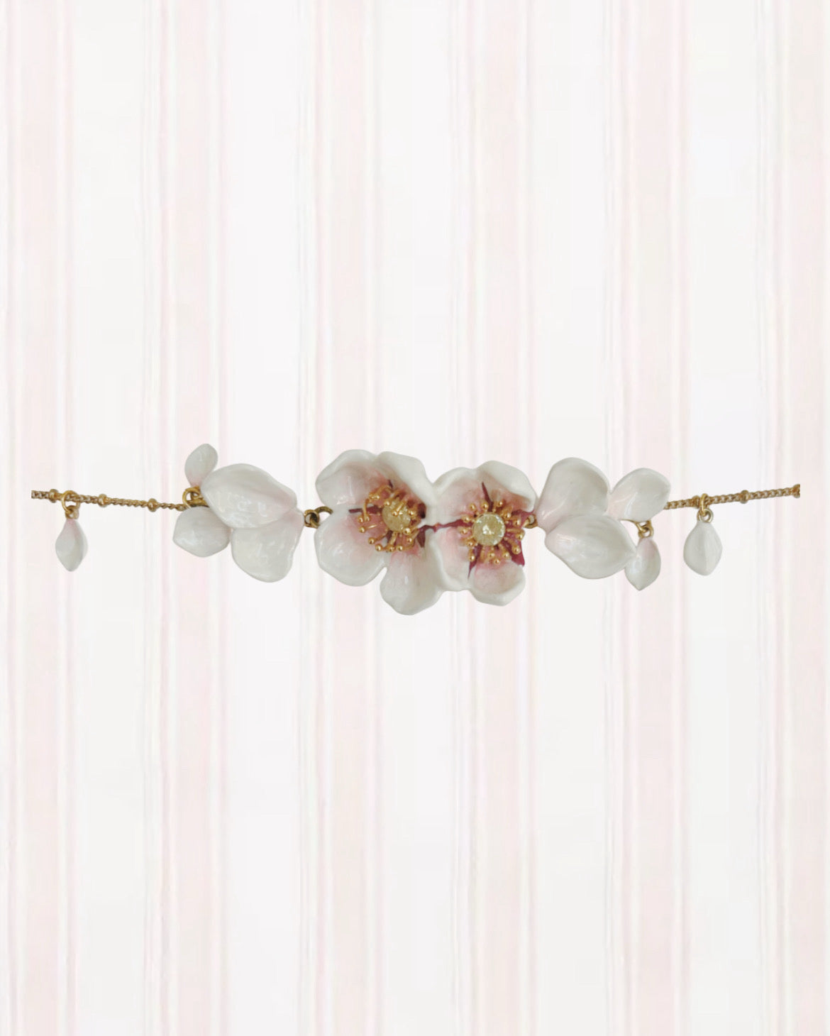 JAPANESE WHITE CHERRY BLOSSOM AND PETALS THIN BRACELET