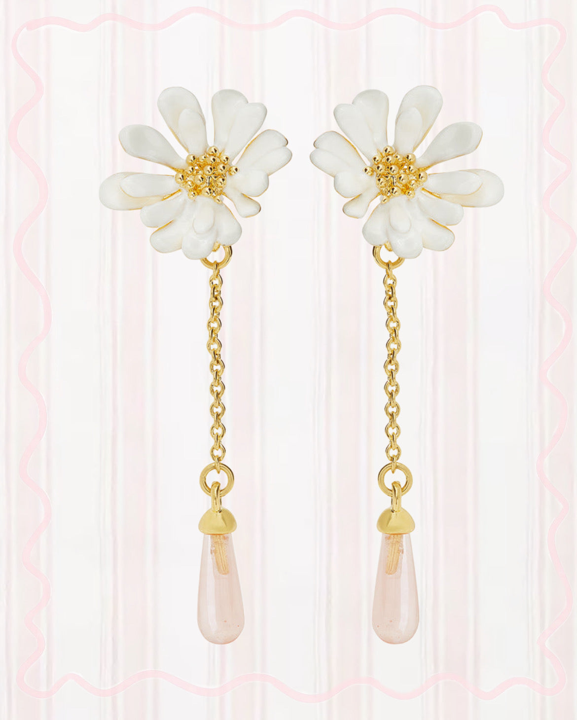 WHITE FLOWER AND PINK PEARL EARRINGS