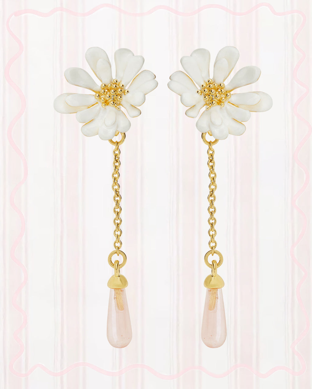 WHITE FLOWER AND PINK PEARL EARRINGS