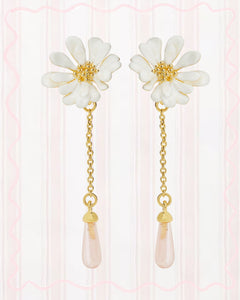 WHITE FLOWER AND PINK PEARL EARRINGS