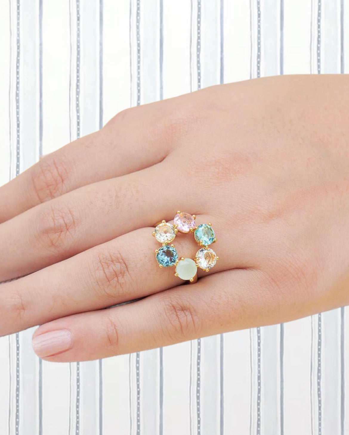 LA DIAMANTINE ACQUA AZZURRA THIN 6 STONES RINGS