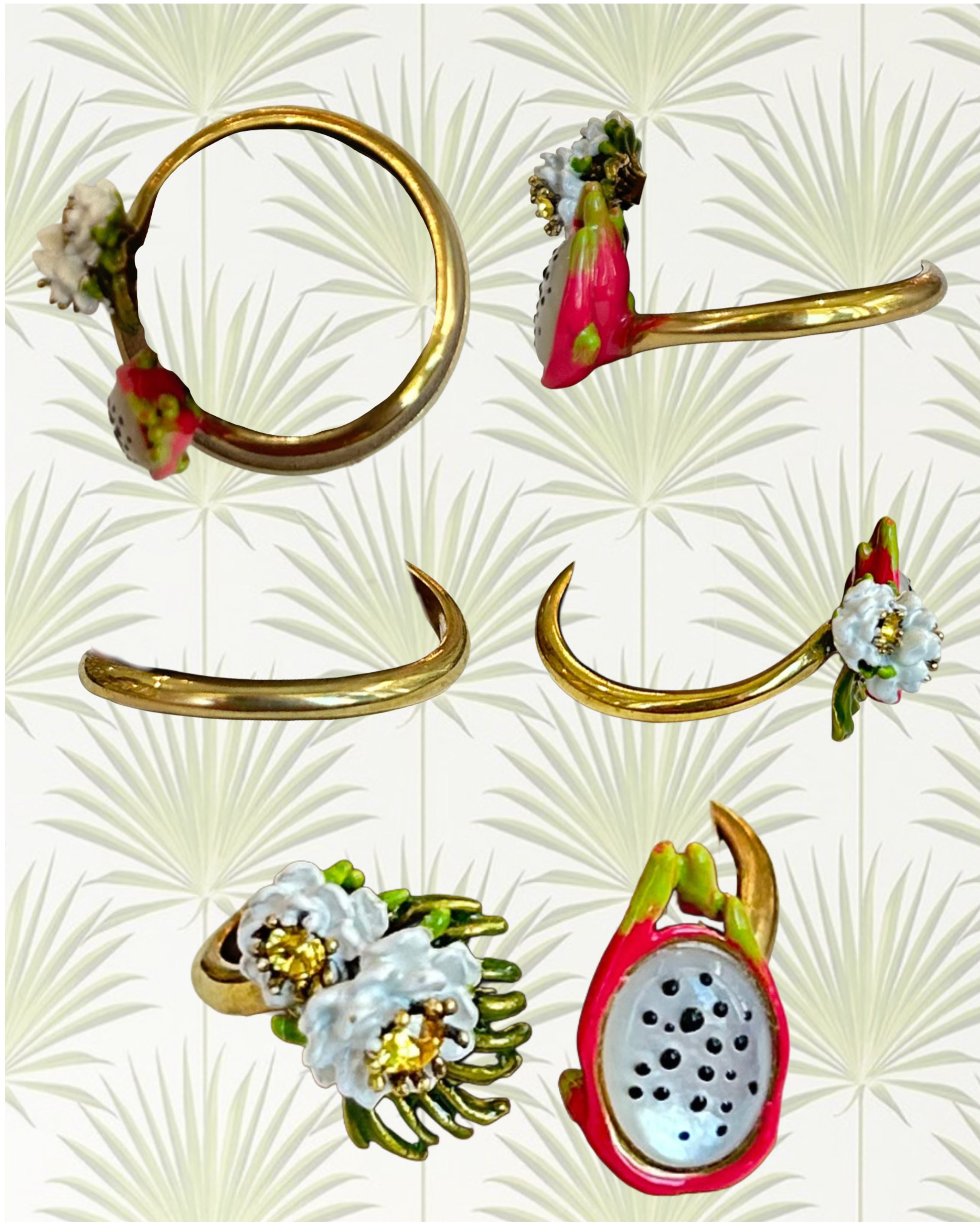 DRAGON FRUIT AND PITAYA FLOWER YOU AND ME ADJUSTABLE RING