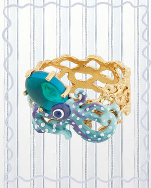BLUE OCTOPUS AND BLUE CUT CRYSTAL COCKTAIL RING
