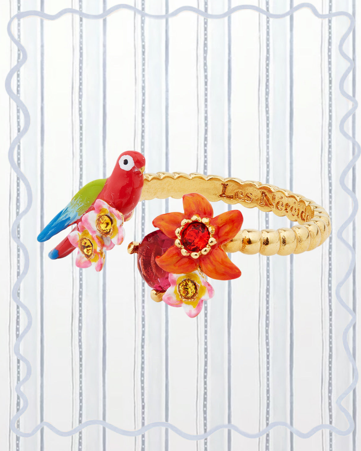 PARROT AND FLOWER YOU AND ME ADJUSTABLE RING