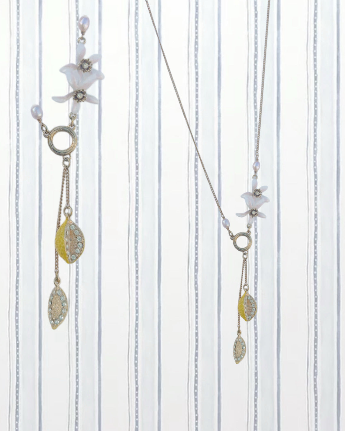 LEMON AND LEMON BLOSSOMS PENDANT NECKLACE