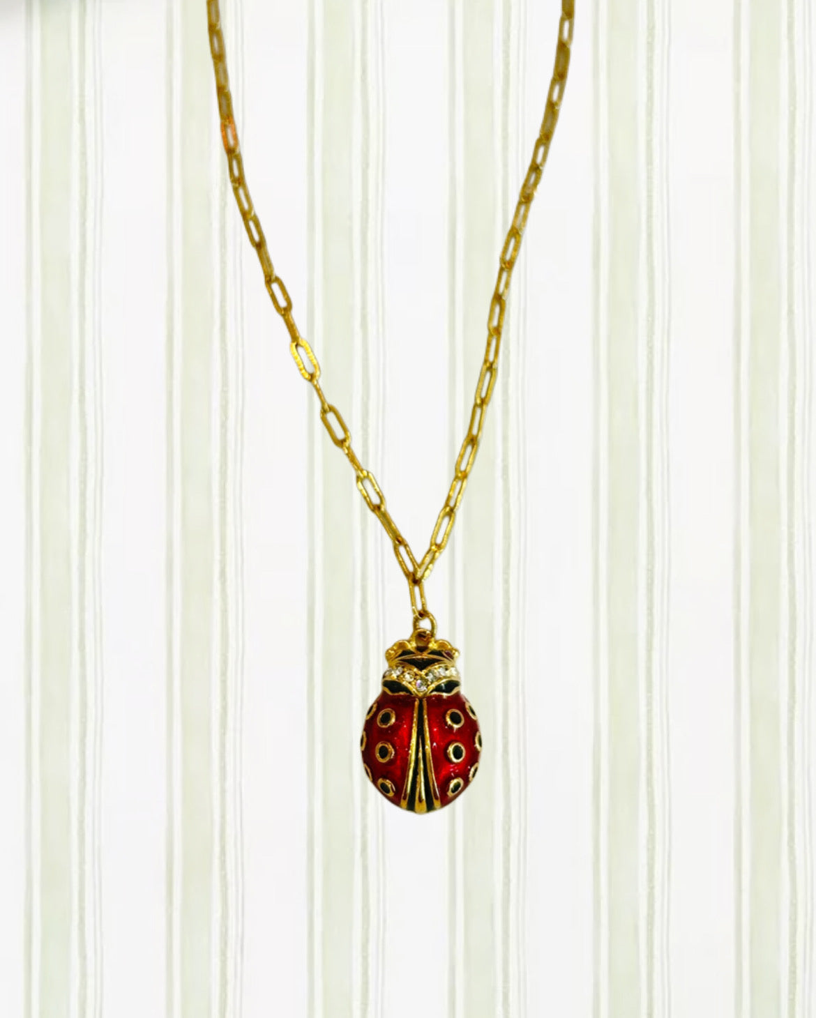 LADYBUG AND RECTANGLE LINK CHAIN NECKLACE