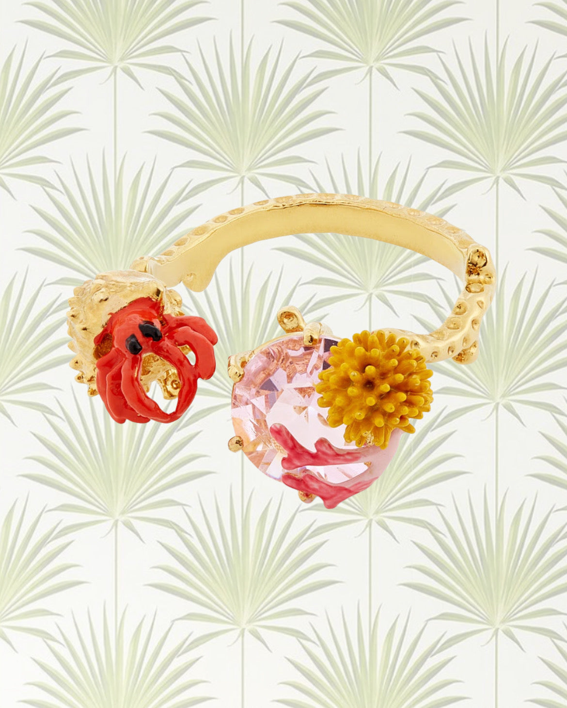 ADJUSTABLE HERMIT CRAB AND LIGHT PINK CUT CRYSTAL STONE YOU AND ME RING
