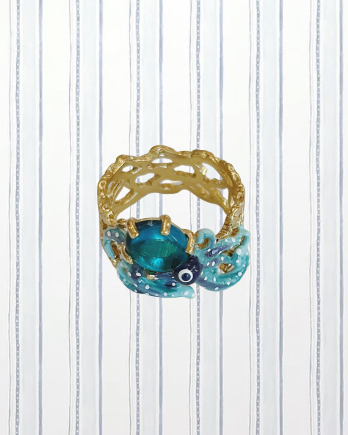 BLUE OCTOPUS AND BLUE CUT CRYSTAL COCKTAIL RING