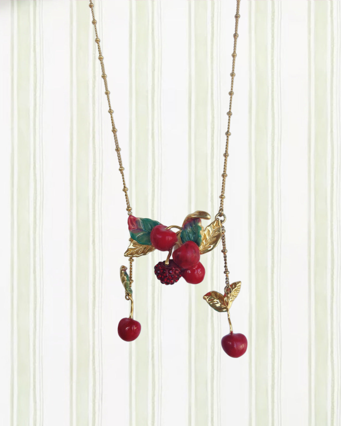 CHERRIES AND LEAVES STATEMENT NECKLACE