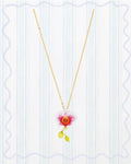 Exotic Orchid Flowers and Faceted Crystal Pendant Necklace