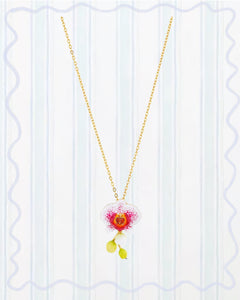 Exotic Orchid Flowers and Faceted Crystal Pendant Necklace
