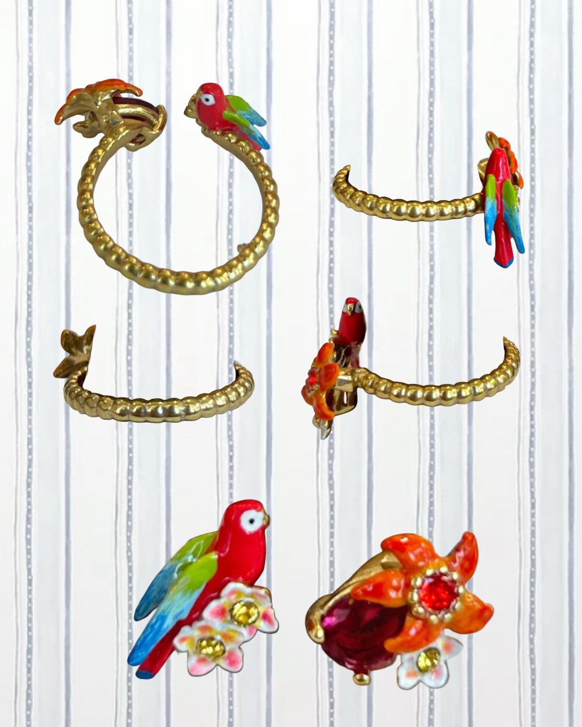 PARROT AND FLOWER YOU AND ME ADJUSTABLE RING