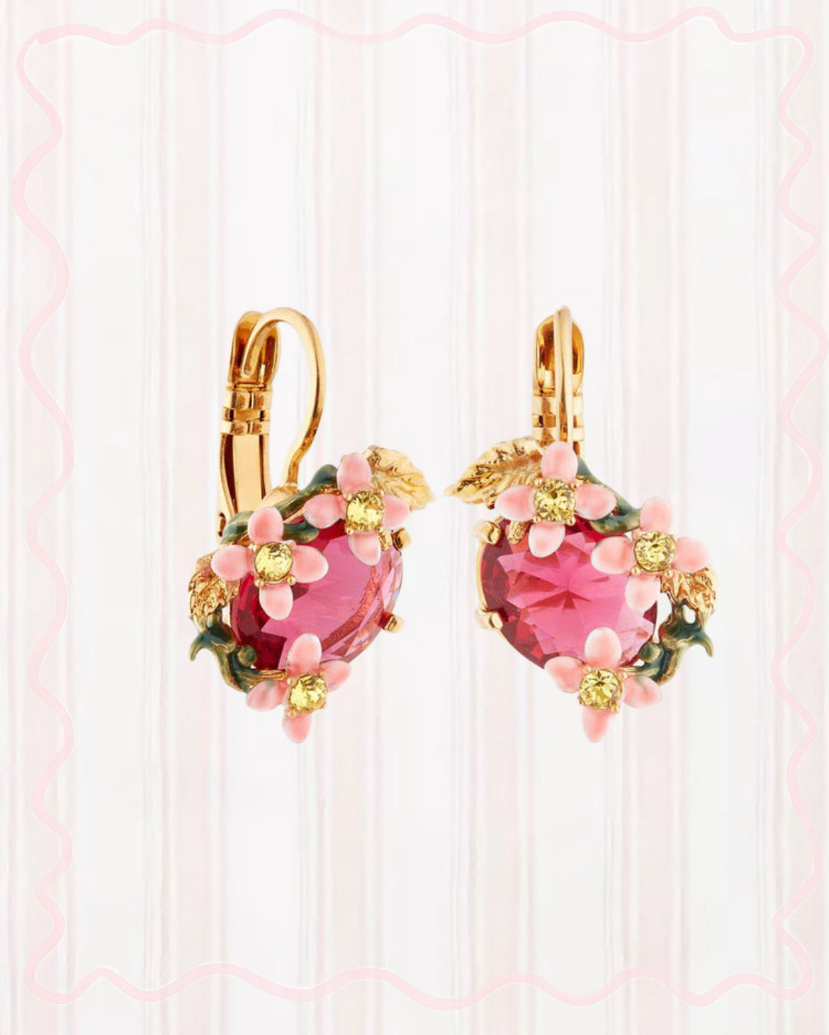 FACETED PEARL AND PINK MONTANA CLEMATIS FLOWER EARRINGS