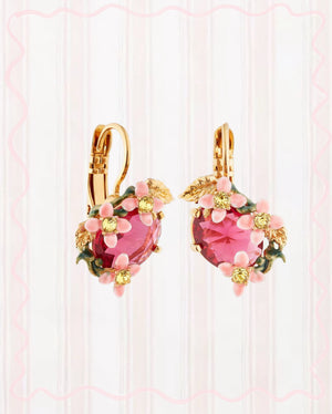 FACETED PEARL AND PINK MONTANA CLEMATIS FLOWER EARRINGS